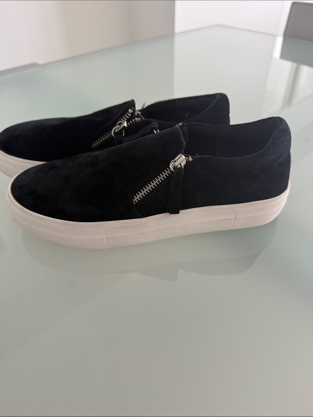 Steve Madden Black Suede Zip-Detail Slip-Ons